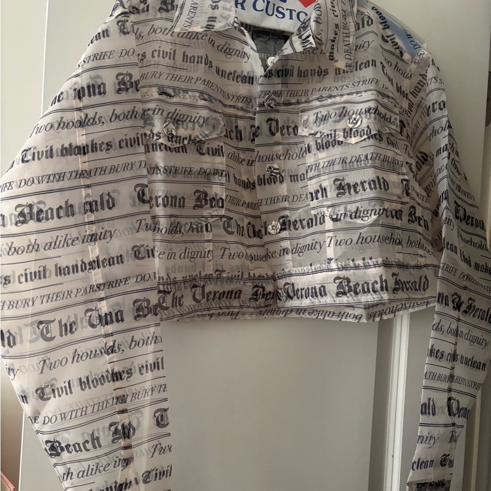 Forever 21 Sheer Cropped Newspaper sweater NWT